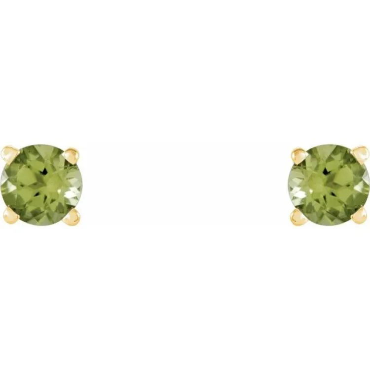 14K Yellow 4 mm Natural Peridot Stud Earrings