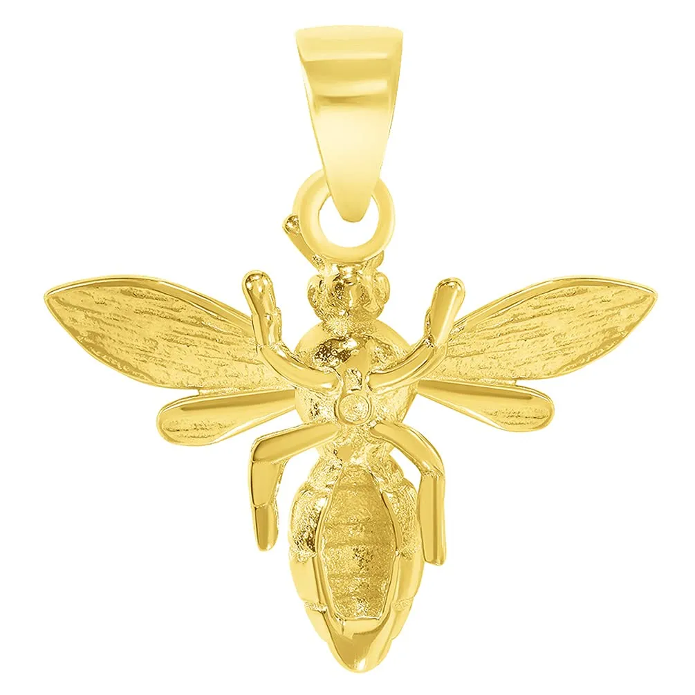 14k Yellow Gold 3D Honey Bee Charm Bumblebee Insect Pendant Necklace