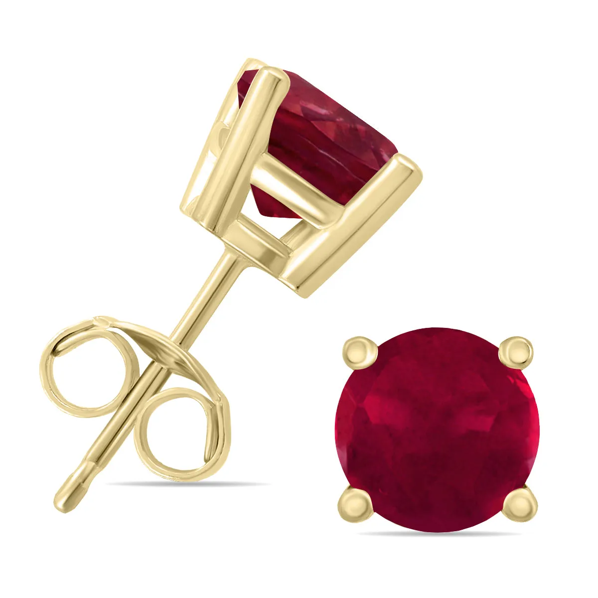 14K Yellow Gold 4Mm Round Ruby Earrings