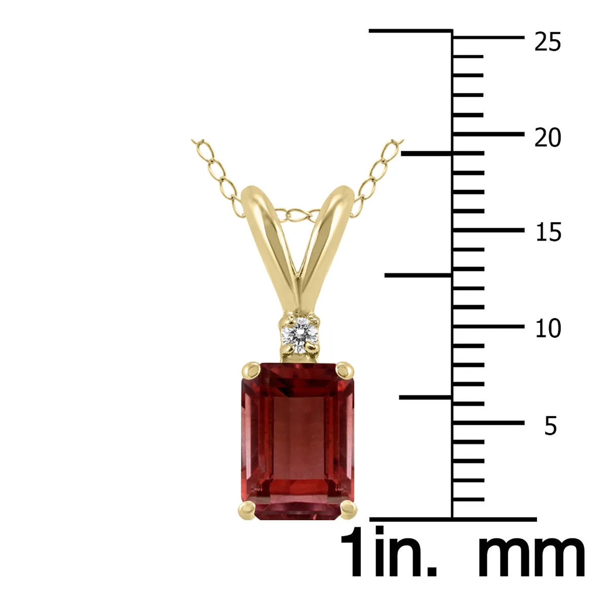 14K Yellow Gold 8X6Mm Emerald Shaped Garnet And Diamond Pendant