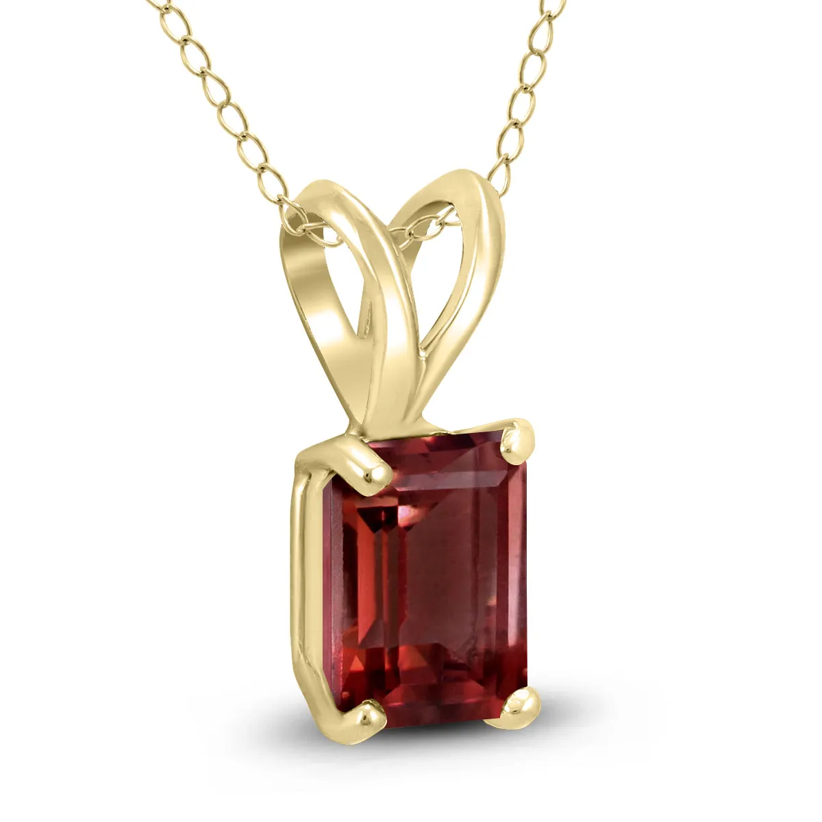 14K Yellow Gold 8X6Mm Emerald Shaped Garnet Pendant