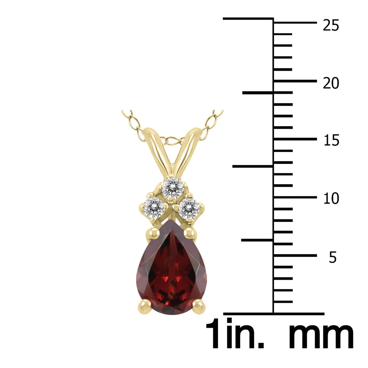 14K Yellow Gold 8X6Mm Pear Garnet And Three Stone Diamond Pendant