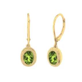 14K Yellow Gold Checkerboard Cut Peridot Drop Earrings