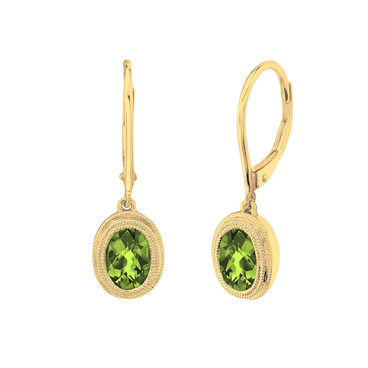 14K Yellow Gold Checkerboard Cut Peridot Drop Earrings