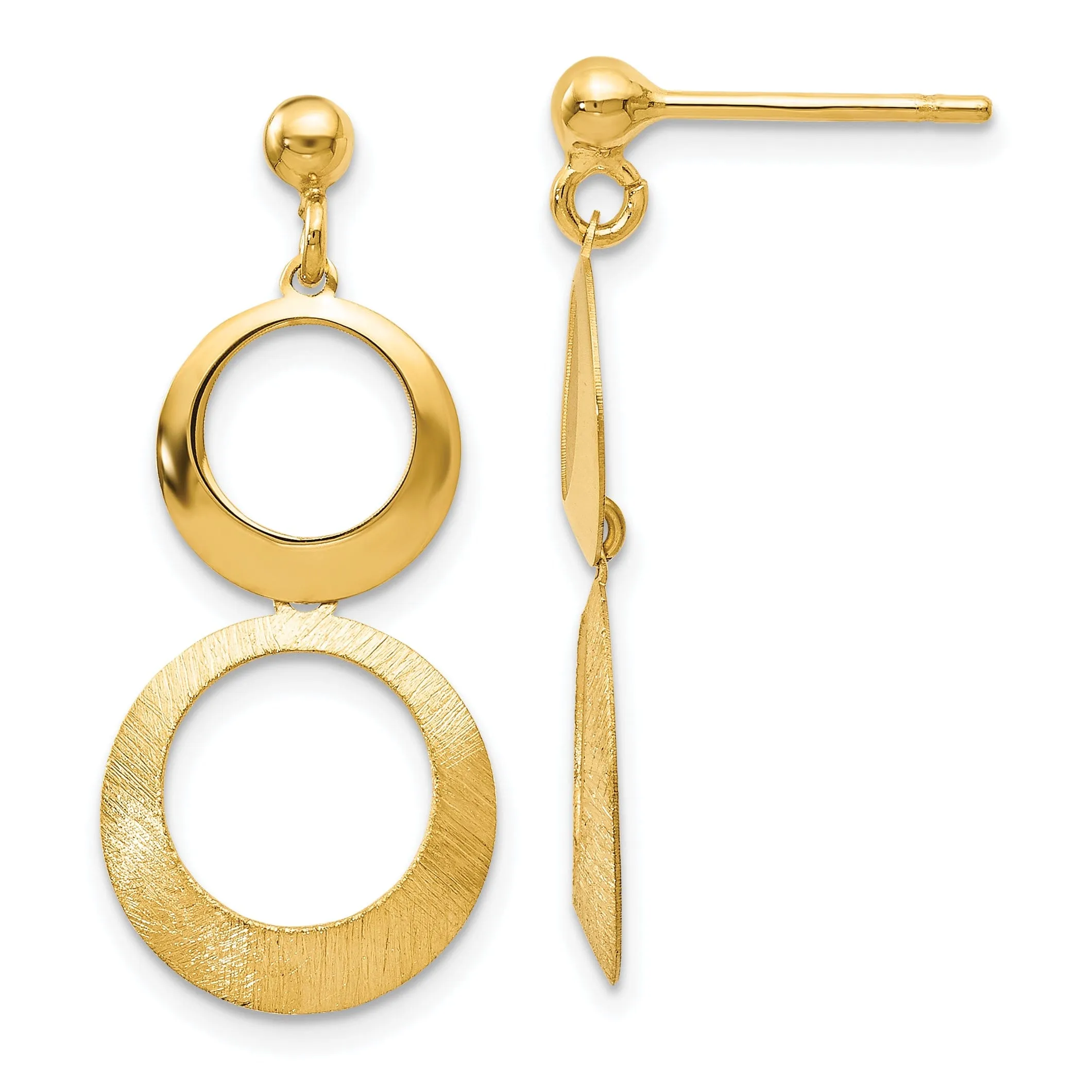 14k Yellow Gold Circle Dangle Earrings