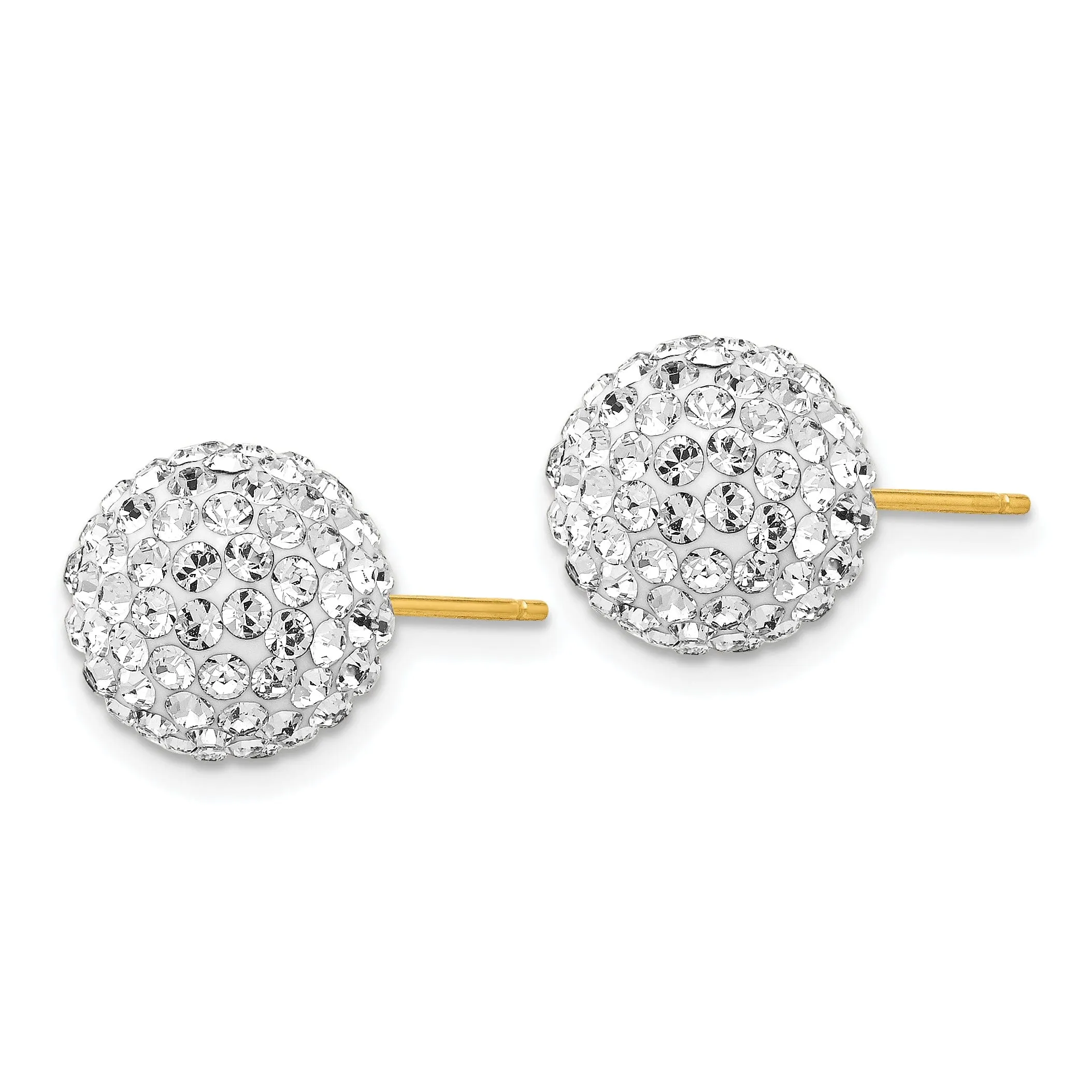 14k Yellow Gold Crystal Disco 10 MM Ball Post Earrings