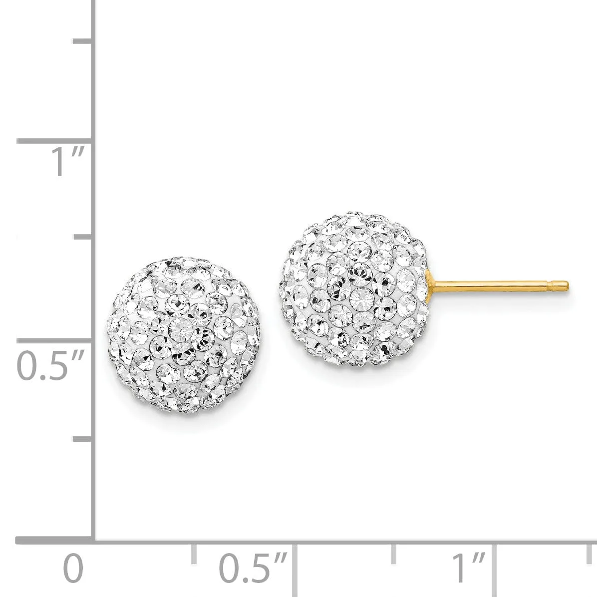 14k Yellow Gold Crystal Disco 10 MM Ball Post Earrings