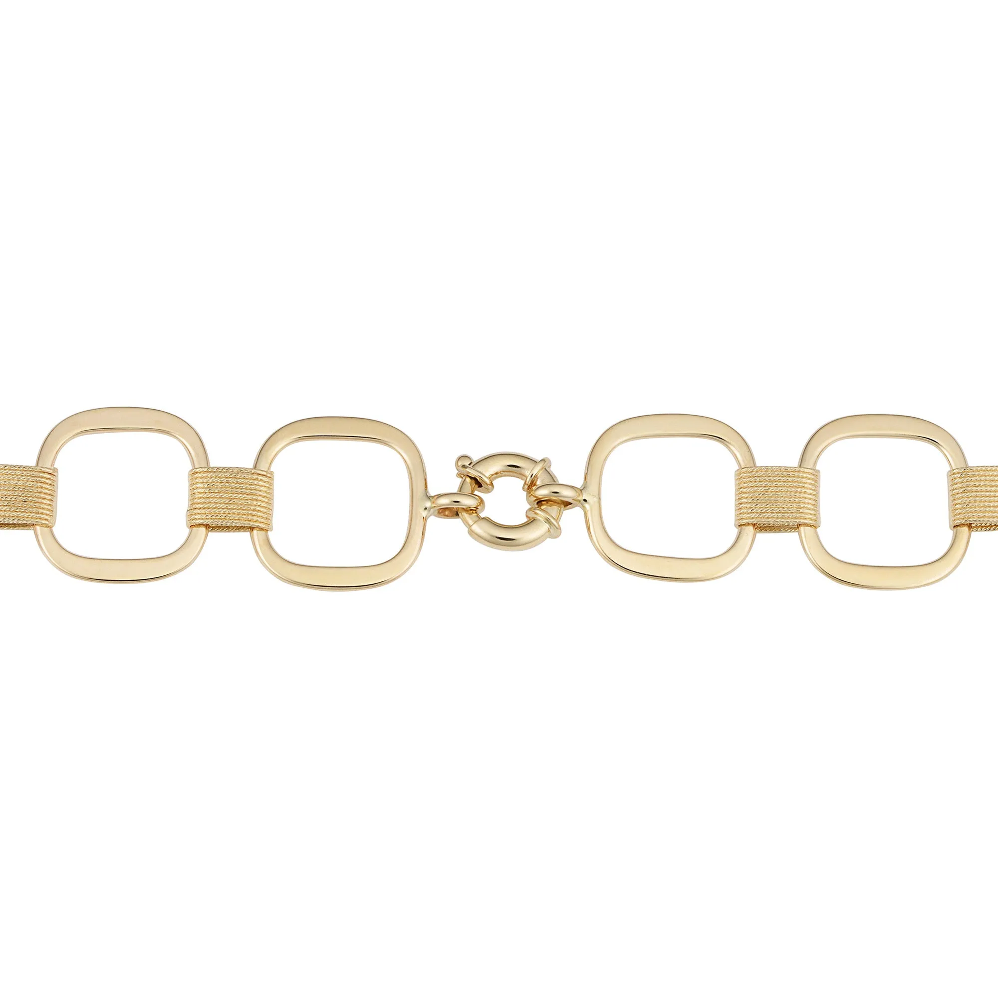 14k Yellow Gold Fancy Square Link Womens Bracelet, 7.5"