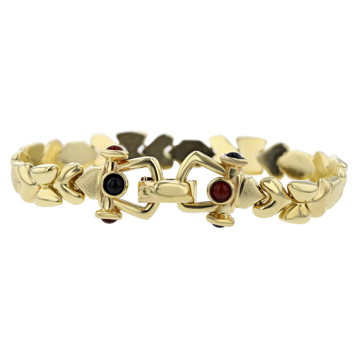 14K Yellow Gold Garnet and Onyx Link Bracelet