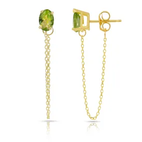 14K Yellow Gold Single Oval Peridot Gemstone Chain Studs Earrings