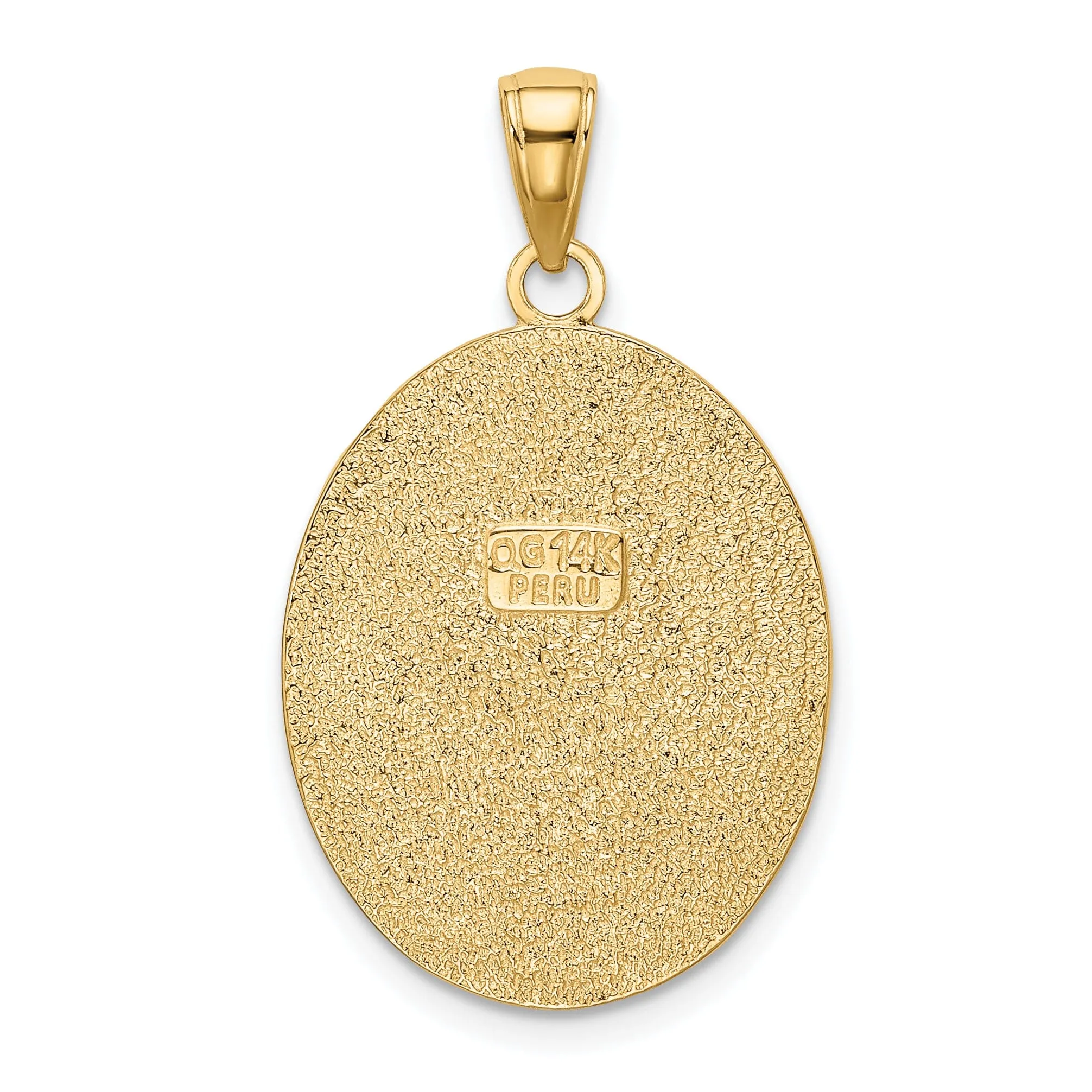 14k Yellow Gold Solid Textured Polished Finish Mens Fleur-De-Lis on Oval Disk Shape Charm Pendant