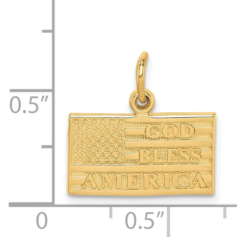 14k Yellow Gold Textured Polished Finish God Bless America U.S.A Flag Charm Pendant