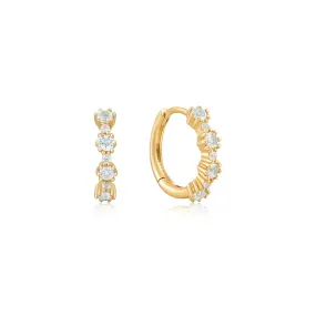 14kt Gold White Sapphire and Blue Topaz Huggie Hoop Earrings