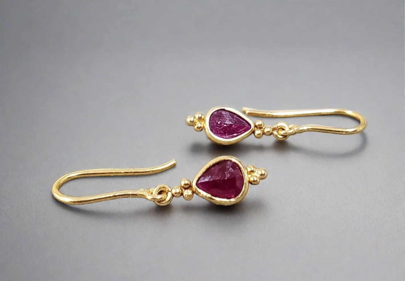 18k Gold Natural Earrings Ruby Drop For Women