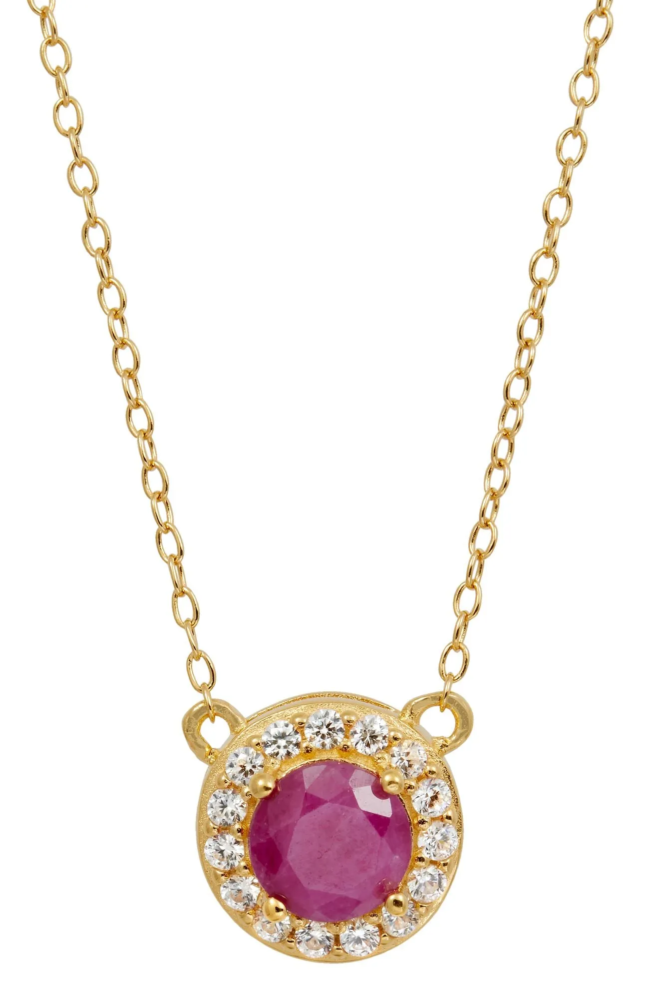 18K GOLD OVER VERMEIL STERLING SILVER NATURAL RUBY AND WHITE CZ PENDANT NECKLACE