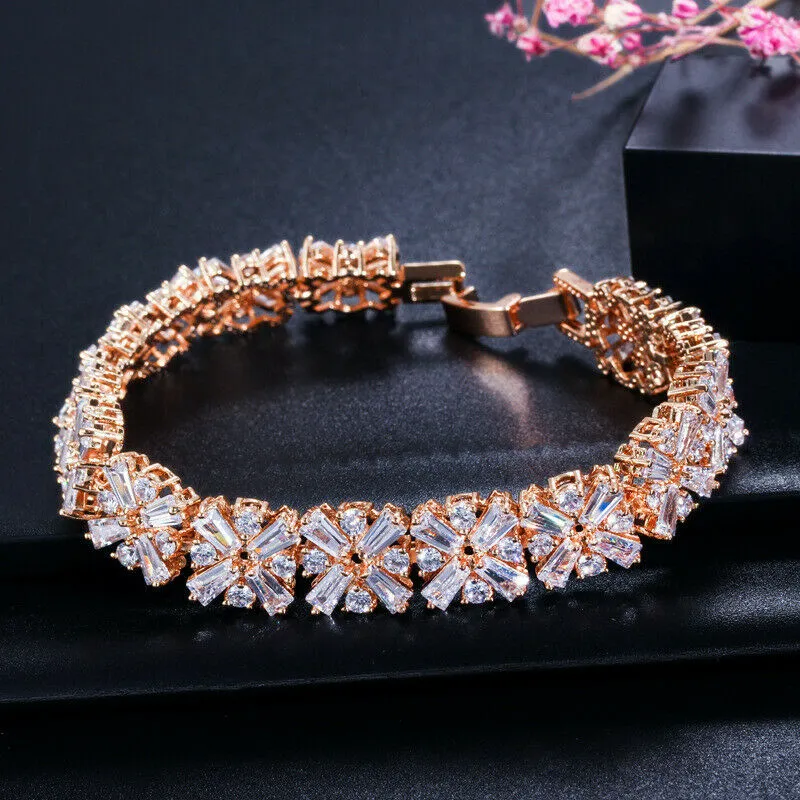 18K Rose Gold Created White Sapphire Wedding Tennis Bracelet