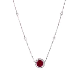 18K White & Yellow Gold Diamond   Ruby Necklace