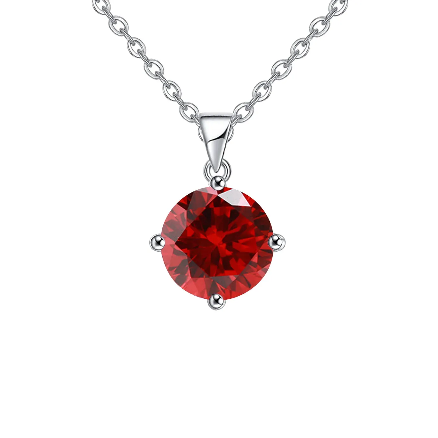 18K White Gold 1 Carat Created Ruby Round Stud Necklace Plated 18 inch