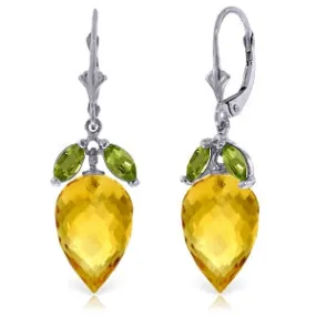 20 Carat 14K Solid White Gold Earrings Peridot Briolette Citrine