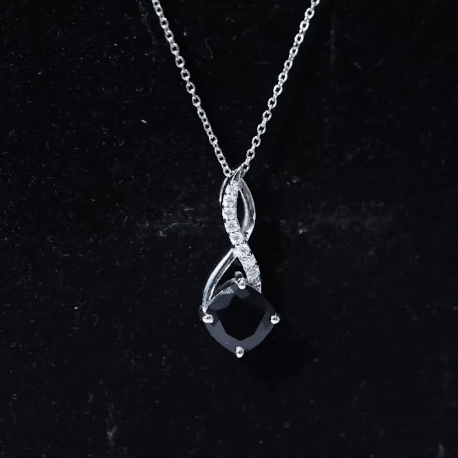 2.25 CT Cushion Cut Black Spinel and Diamond Infinity Pendant Necklace