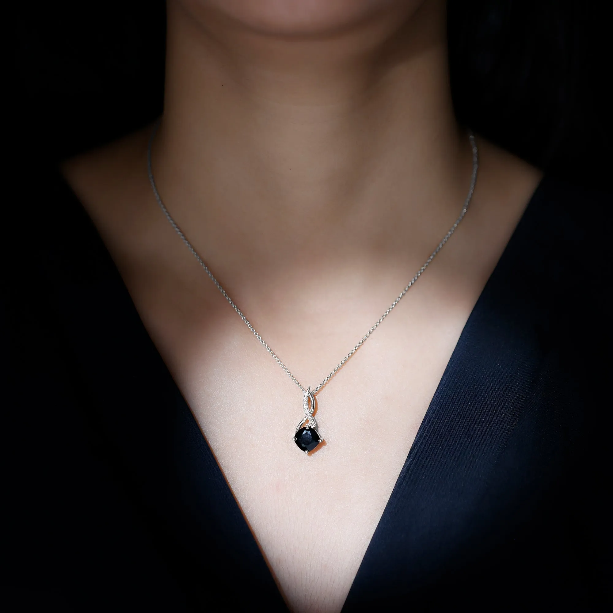 2.25 CT Cushion Cut Black Spinel and Diamond Infinity Pendant Necklace