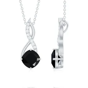 2.25 CT Cushion Cut Black Spinel and Diamond Infinity Pendant Necklace