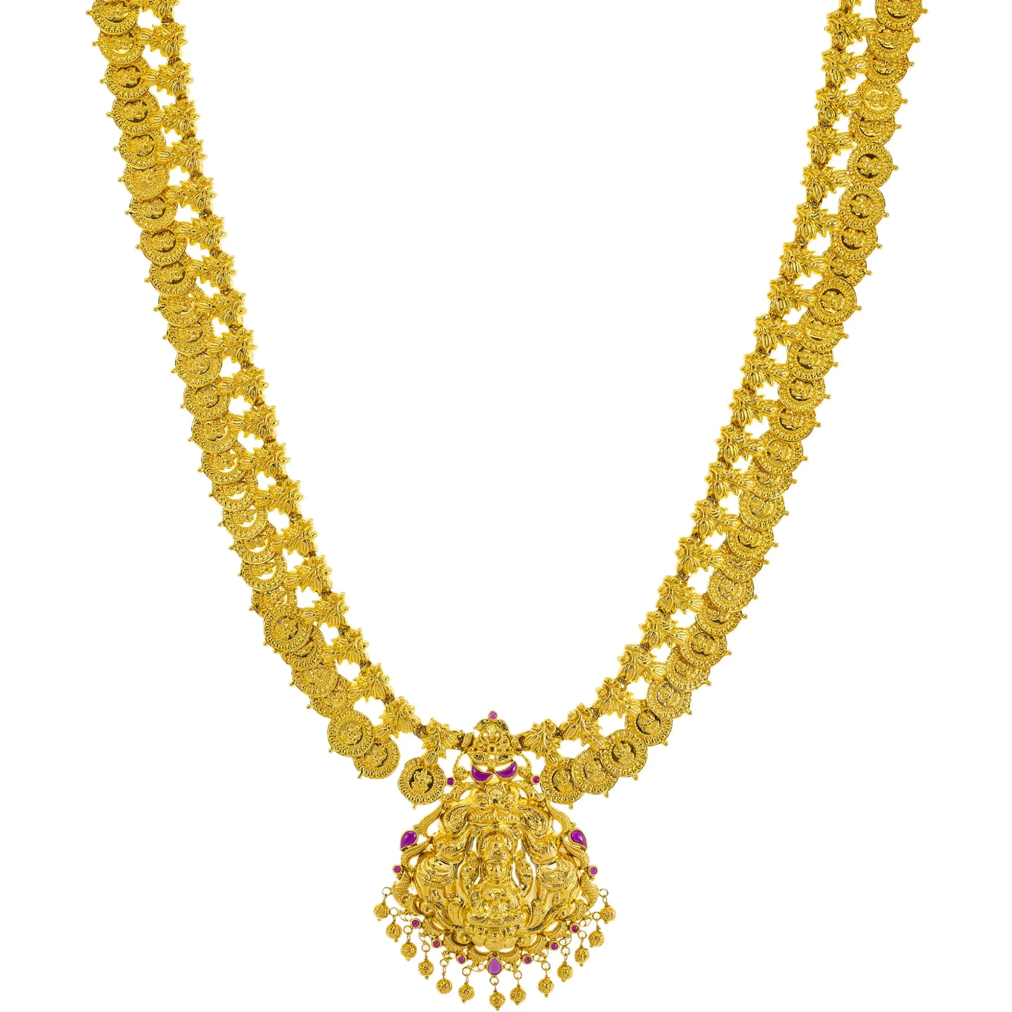 22K Yellow Gold & Ruby Temple Necklace (64.2gm)