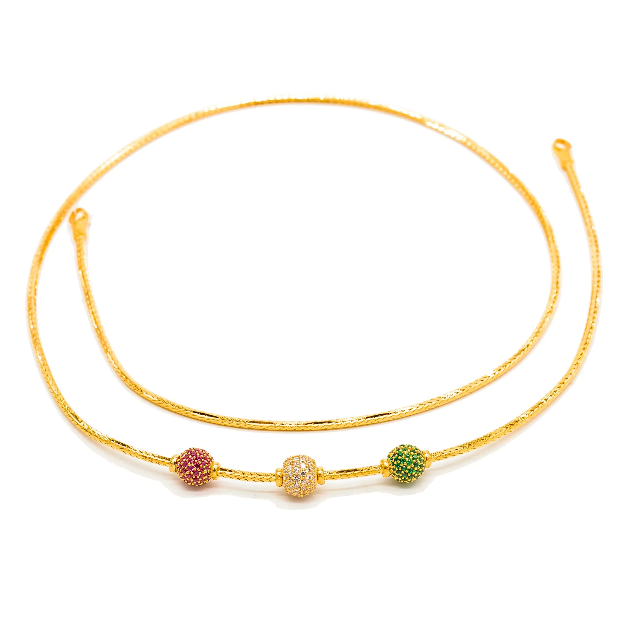 22K Yellow Gold Three Bead Mugappu Chain