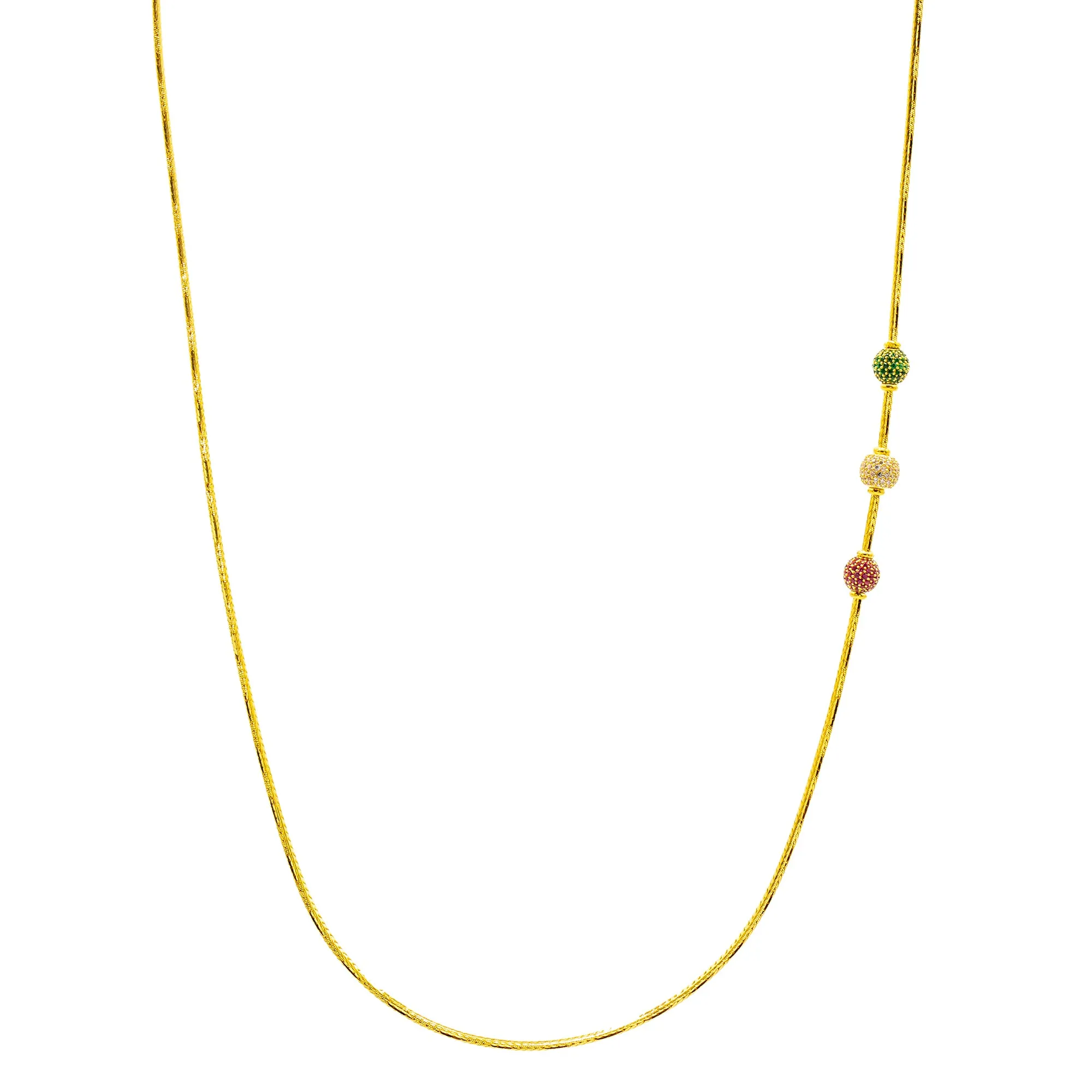 22K Yellow Gold Three Bead Mugappu Chain