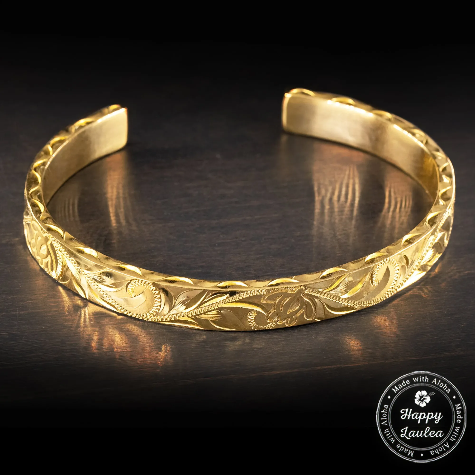 24K Gold Hawaiian Heritage Design with Hawaiian Sea Turtle [8x3mm] Bracelet