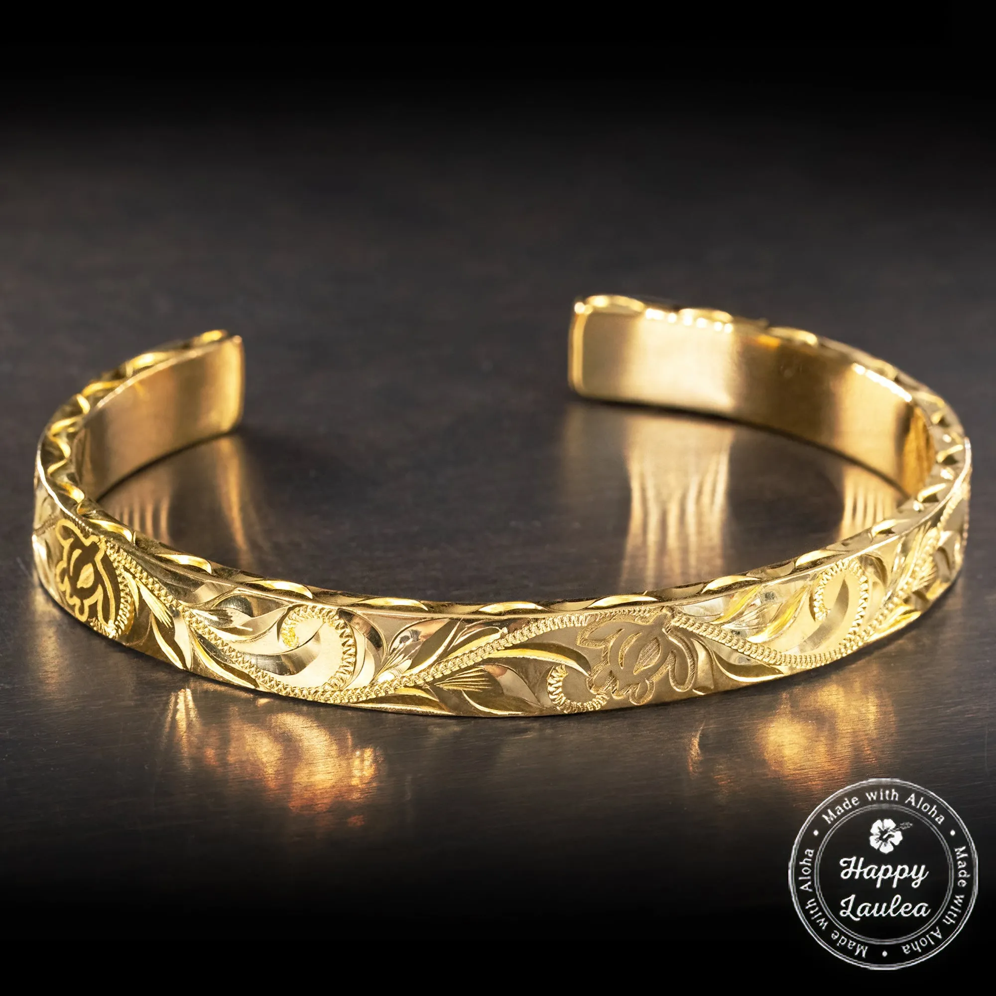 24K Gold Hawaiian Heritage Design with Hawaiian Sea Turtle [8x3mm] Bracelet