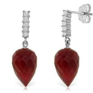 26.25 Carat 14K Solid White Gold Earrings Diamond Briolette Ruby