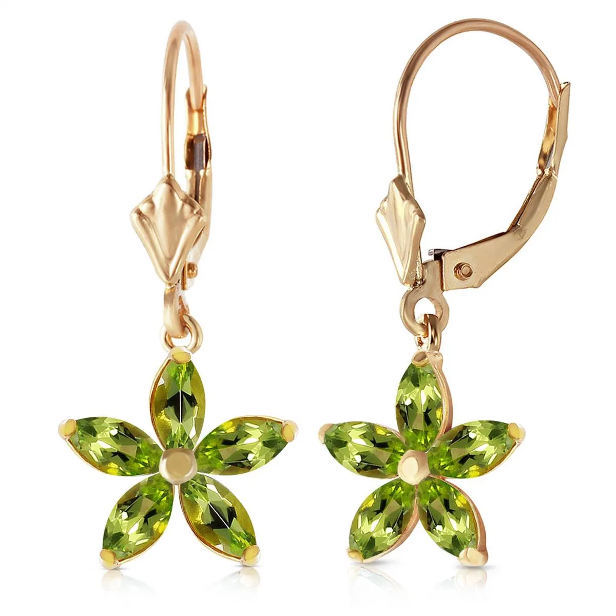 2.8 Carat 14K Solid Yellow Gold Leverback Earrings Natural Peridot