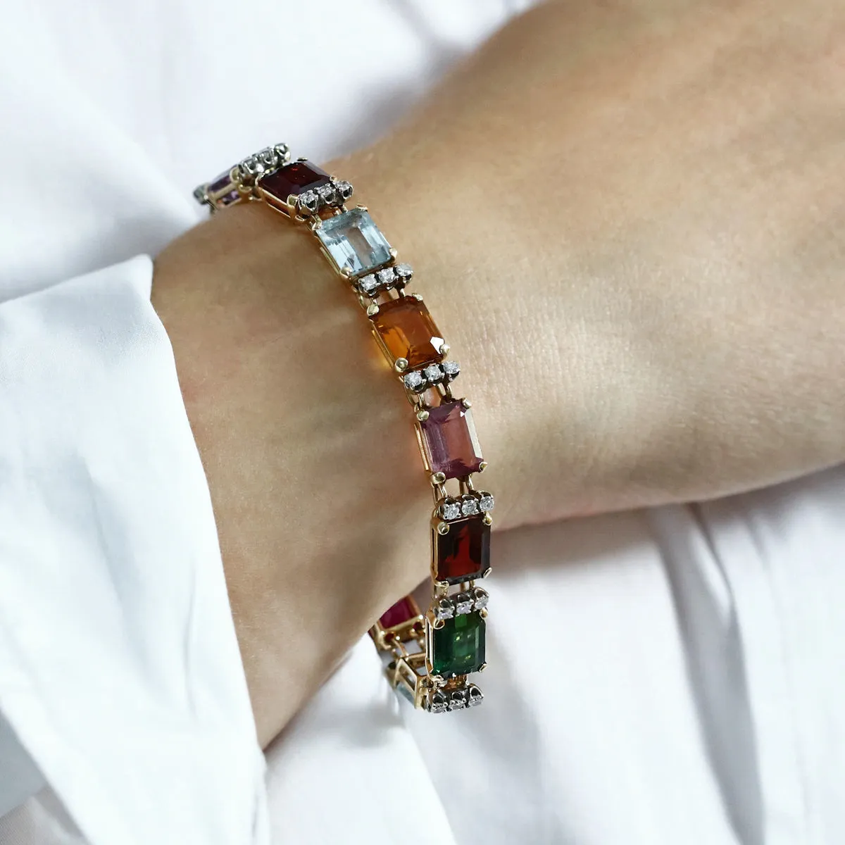 28.50ct Multi-Gemstone and Diamond Bracelet | Pre-Loved | 14K Yellow Gold