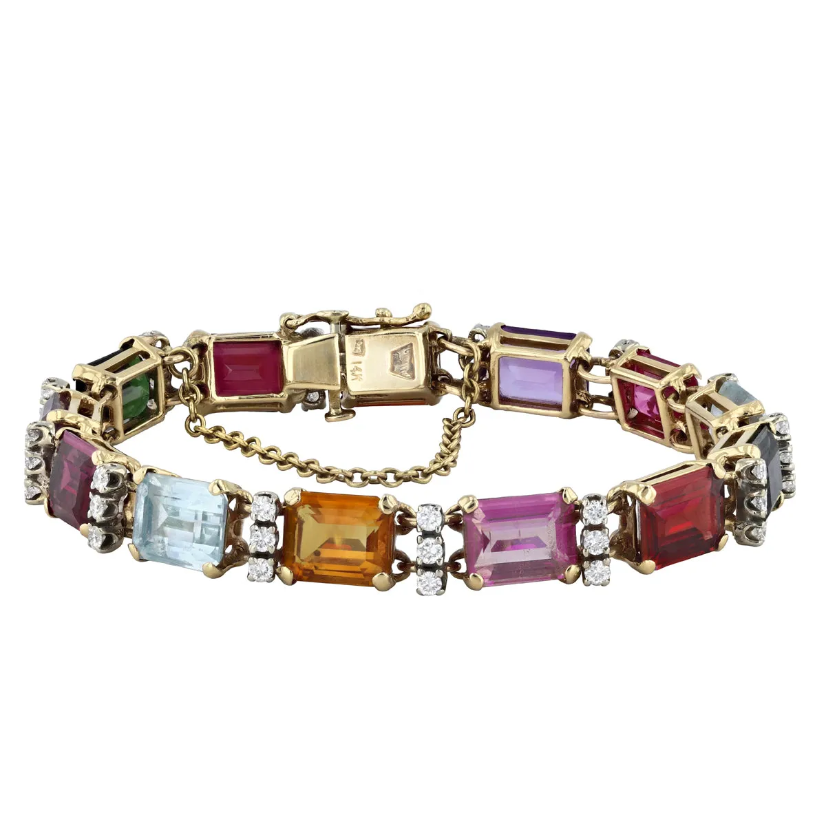 28.50ct Multi-Gemstone and Diamond Bracelet | Pre-Loved | 14K Yellow Gold