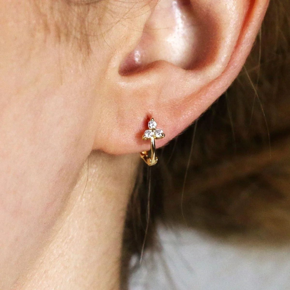 3 Leaf Clover CZ Helix Hoops, Gold, Silver SHEMISLI SH097