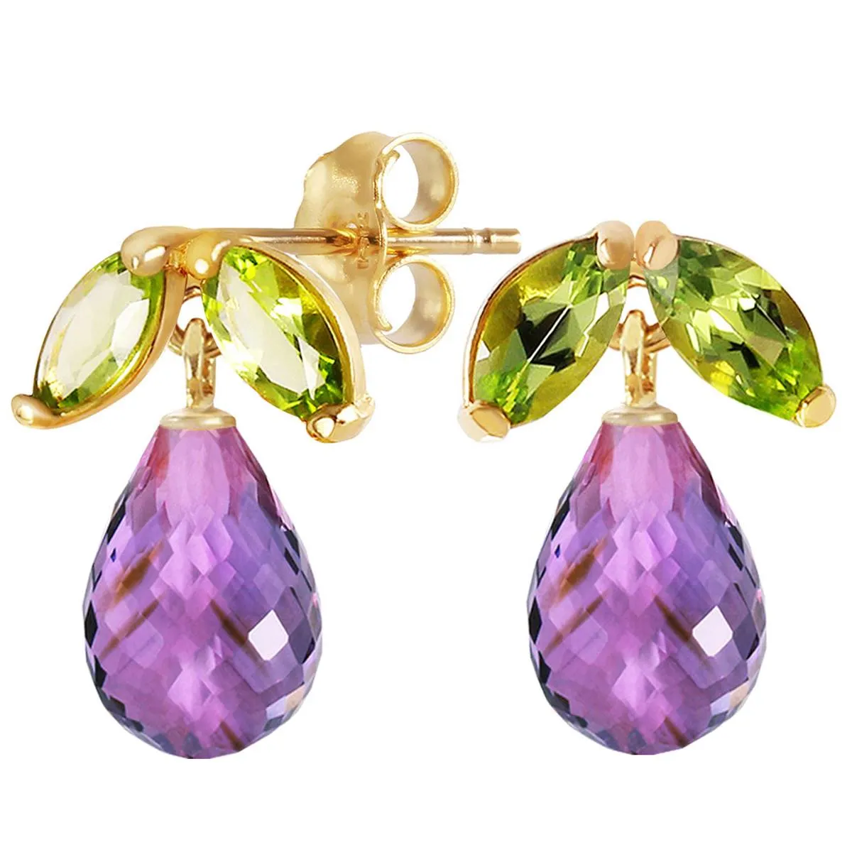 3.4 Carat 14K Solid Yellow Gold Stud Earrings Peridot Amethyst