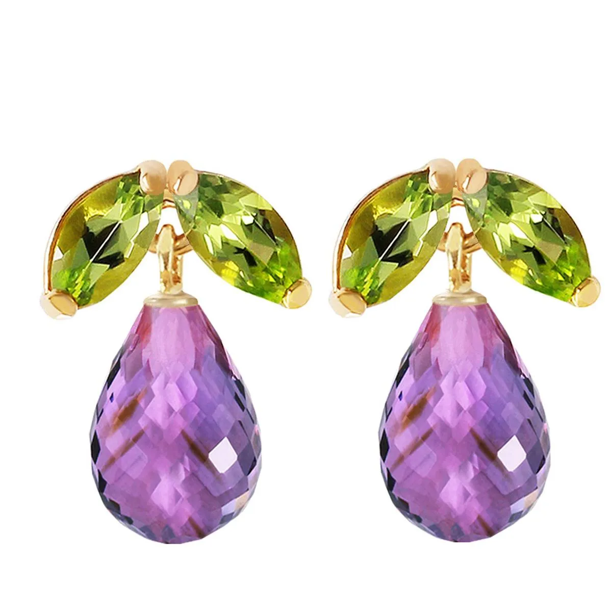 3.4 Carat 14K Solid Yellow Gold Stud Earrings Peridot Amethyst