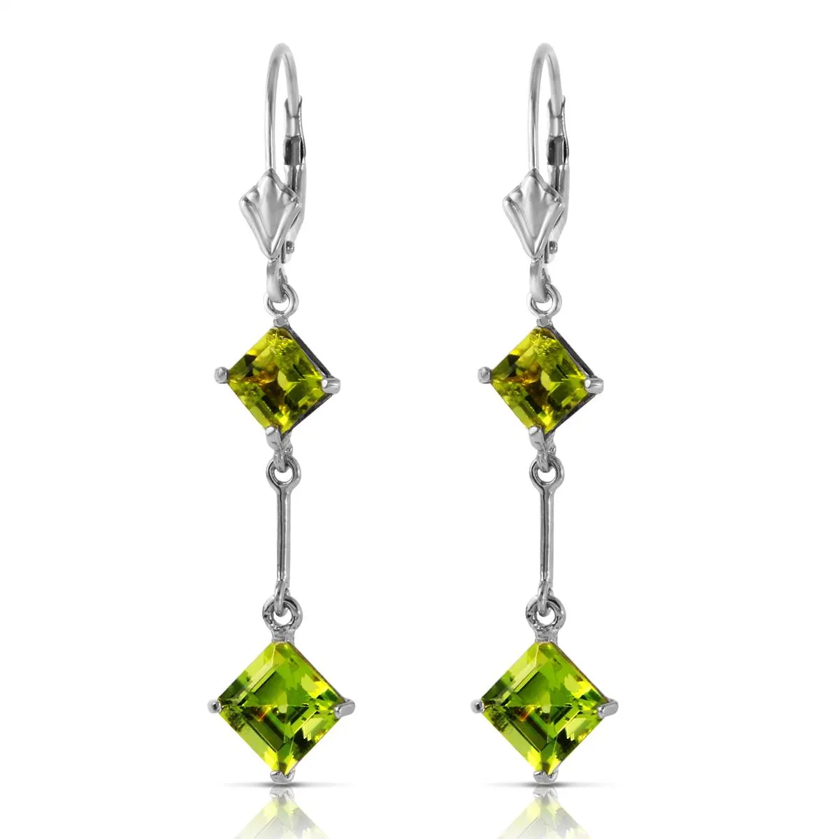 3.75 Carat 14K Solid White Gold Leverback Earrings Peridot