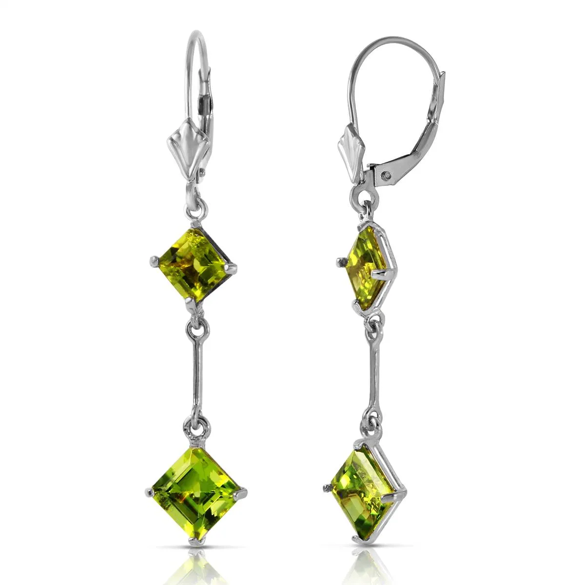 3.75 Carat 14K Solid White Gold Leverback Earrings Peridot