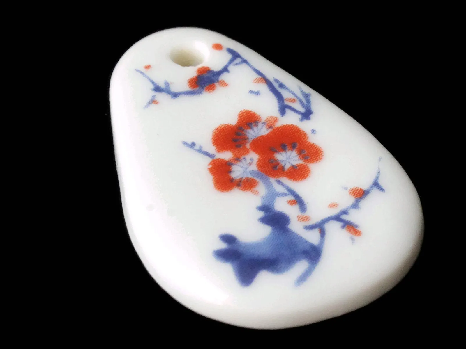 41mm White Flowered Porcelain Pendant White China Teardrop Pendant