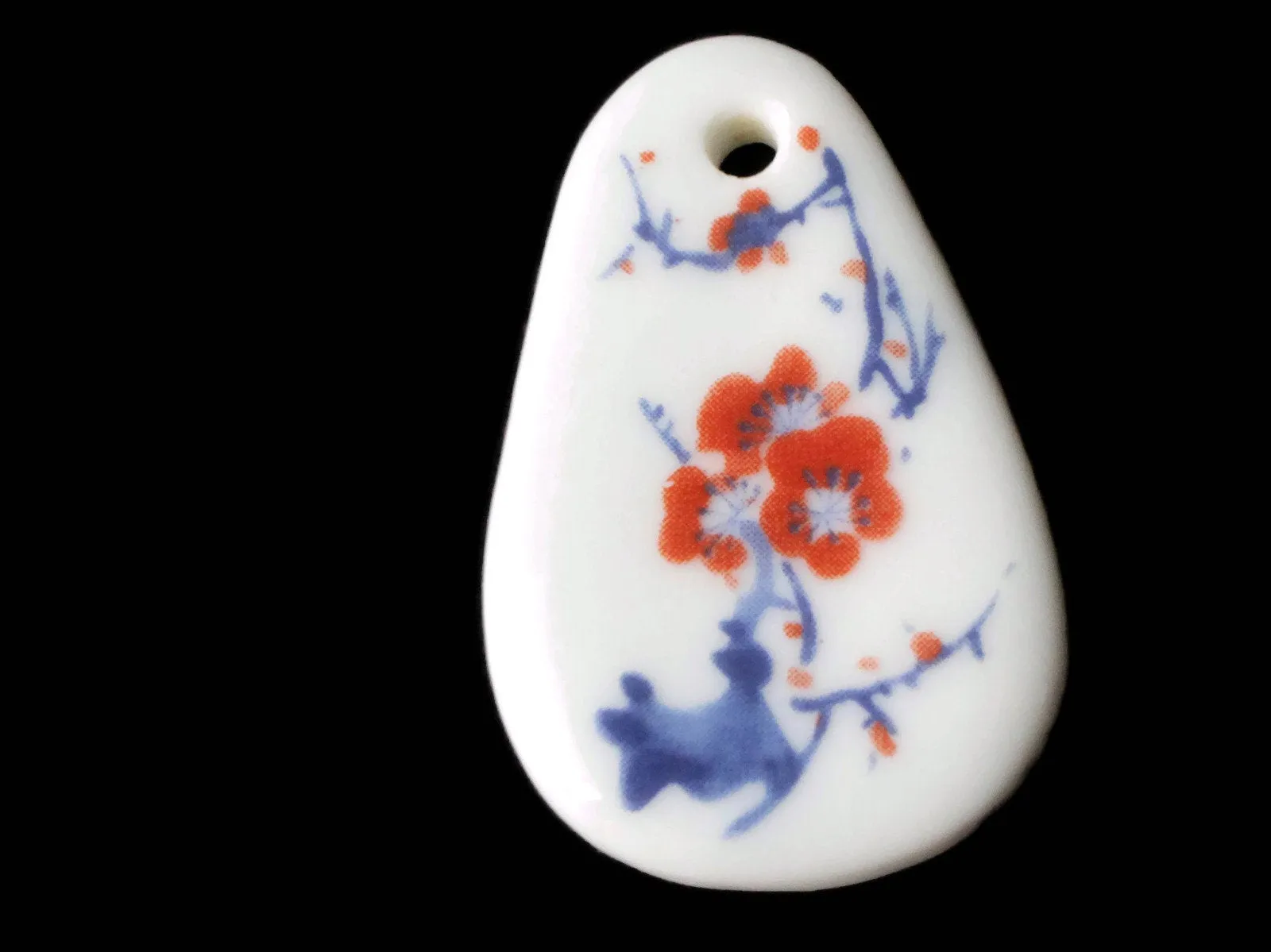 41mm White Flowered Porcelain Pendant White China Teardrop Pendant