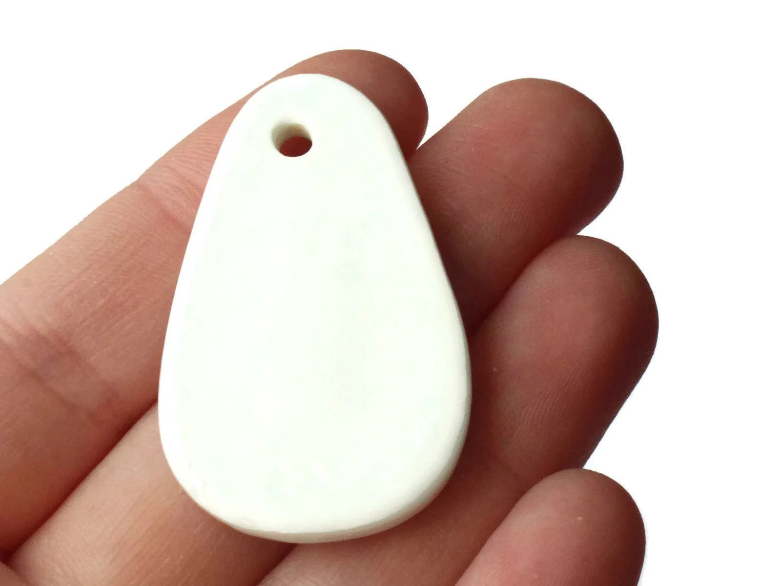 41mm White Flowered Porcelain Pendant White China Teardrop Pendant