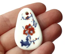 41mm White Flowered Porcelain Pendant White China Teardrop Pendant