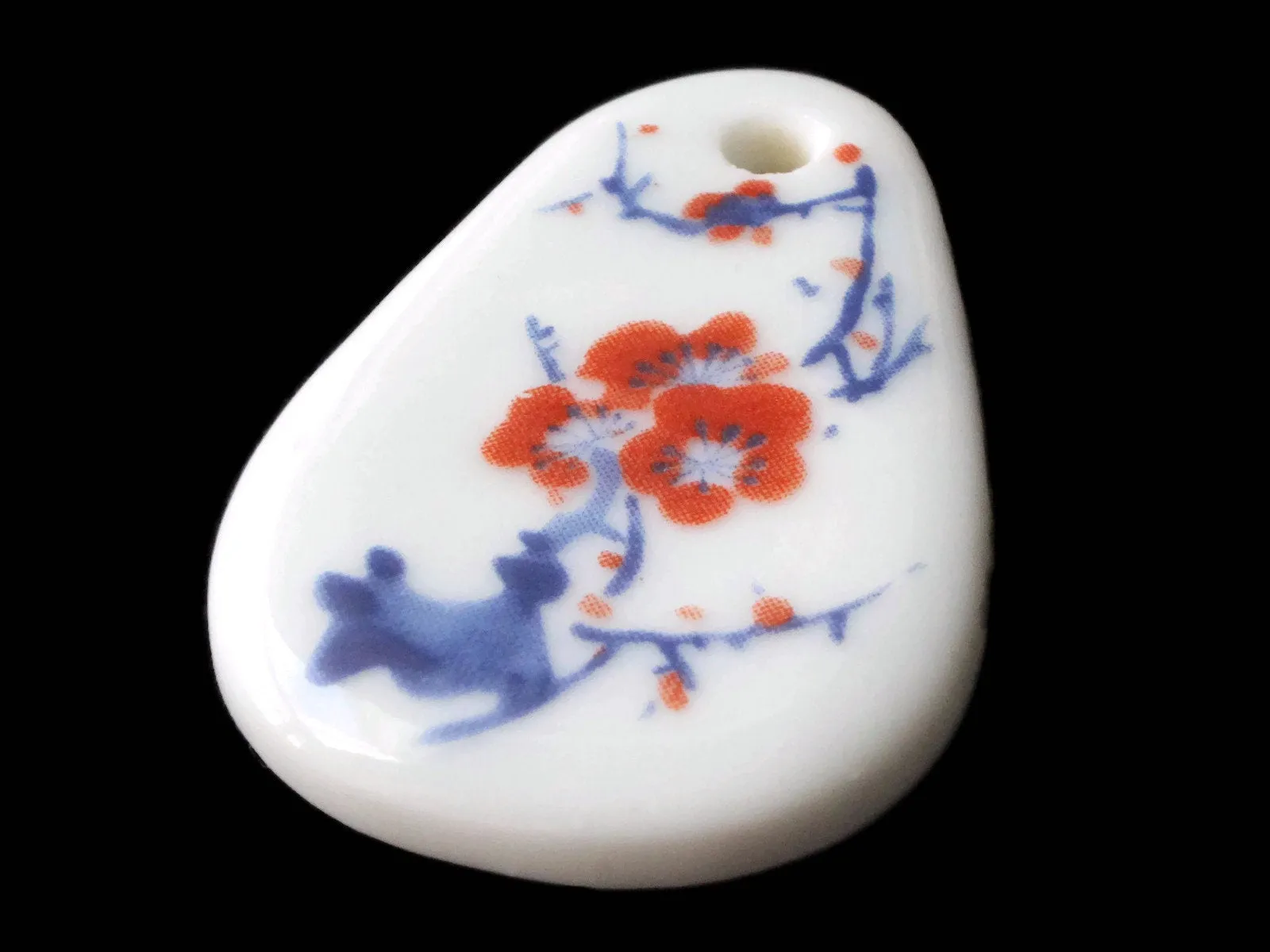 41mm White Flowered Porcelain Pendant White China Teardrop Pendant