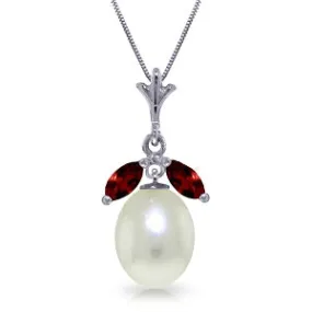 4.5 Carat 14K Solid White Gold Necklace Natural Parl Garnet