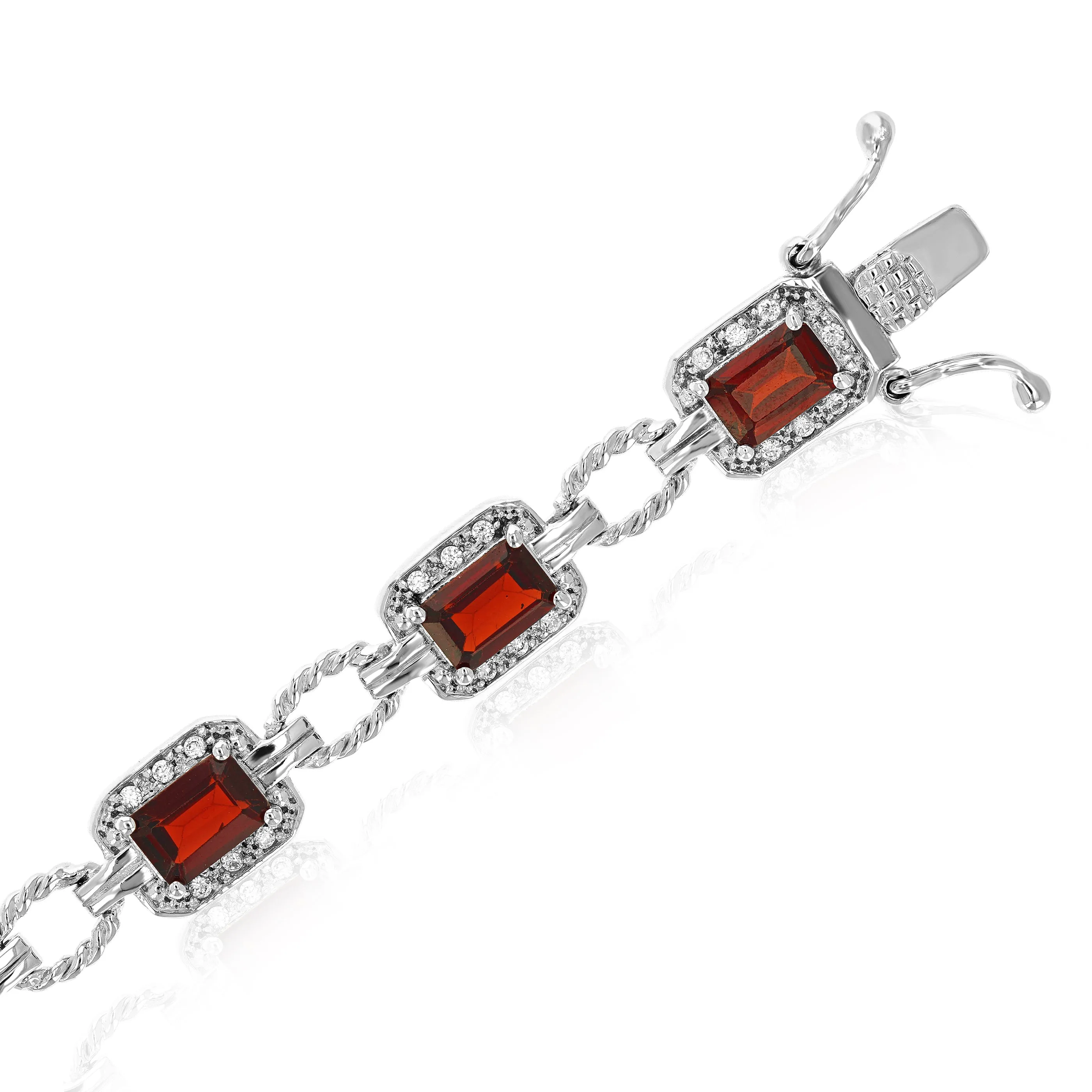 5.50 cttw Emerald Cut Rhodolite Garnet Bracelet in .925 Sterling Silver Rhodium