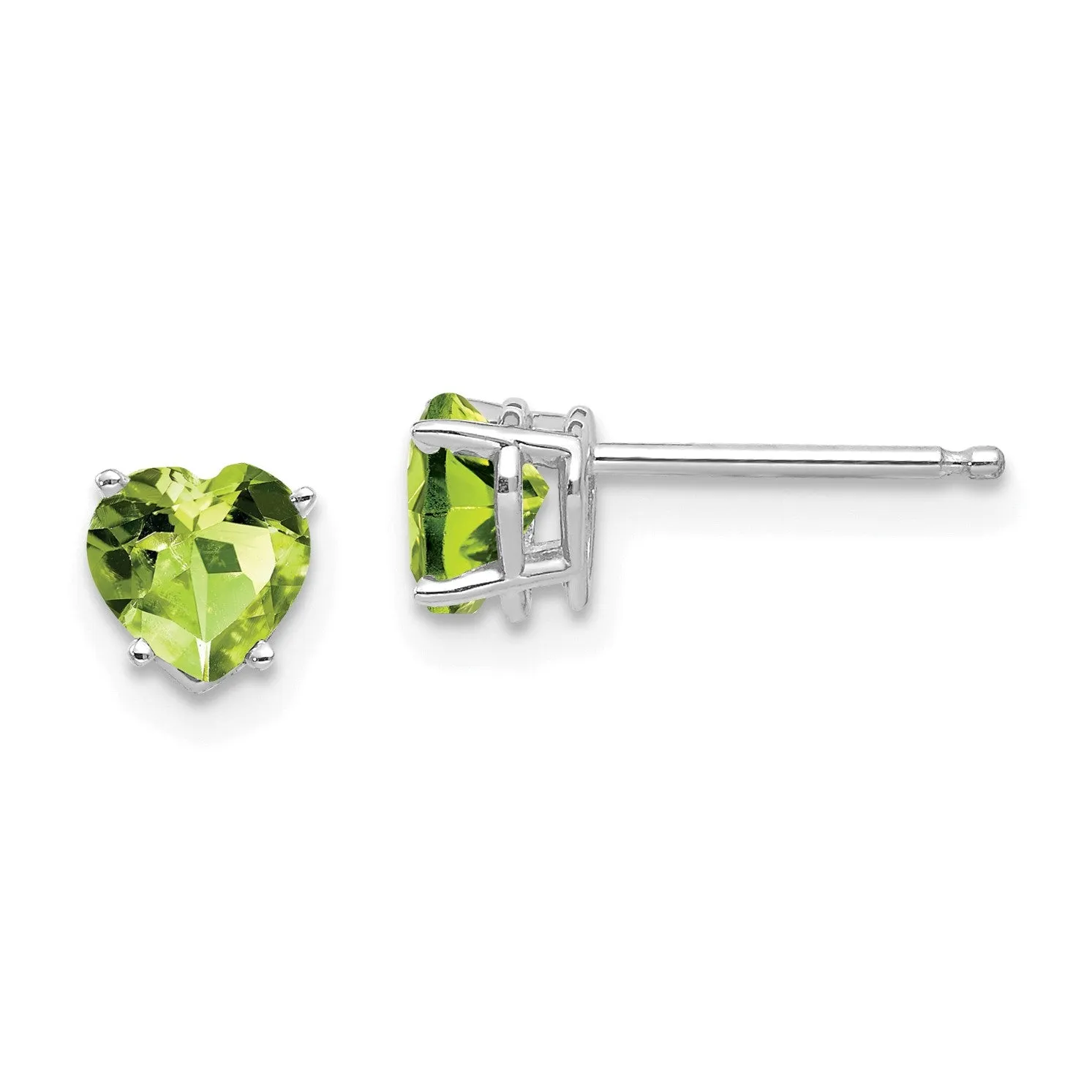 5MM Heart Shape Peridot Stud Earrings in 14KT White Gold