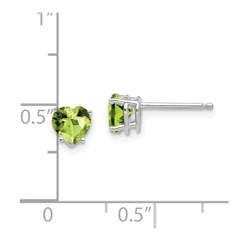 5MM Heart Shape Peridot Stud Earrings in 14KT White Gold