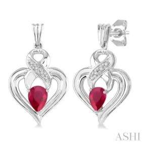 5x3 MM Pear Shape Ruby and 1/50 Ctw Single Cut Diamond Earrings in Sterling Silver